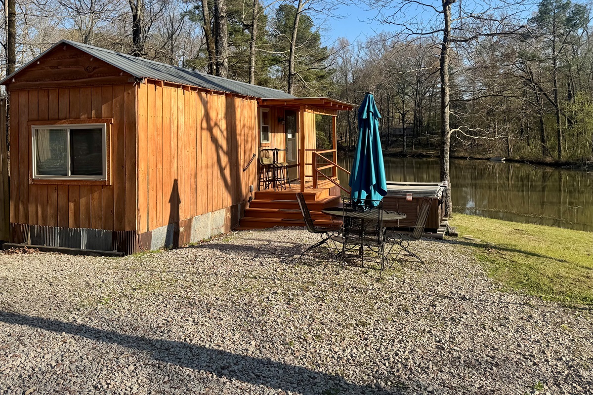 Covered porch with lake view