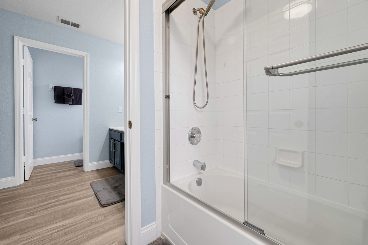 Hall bathroom tub and shower