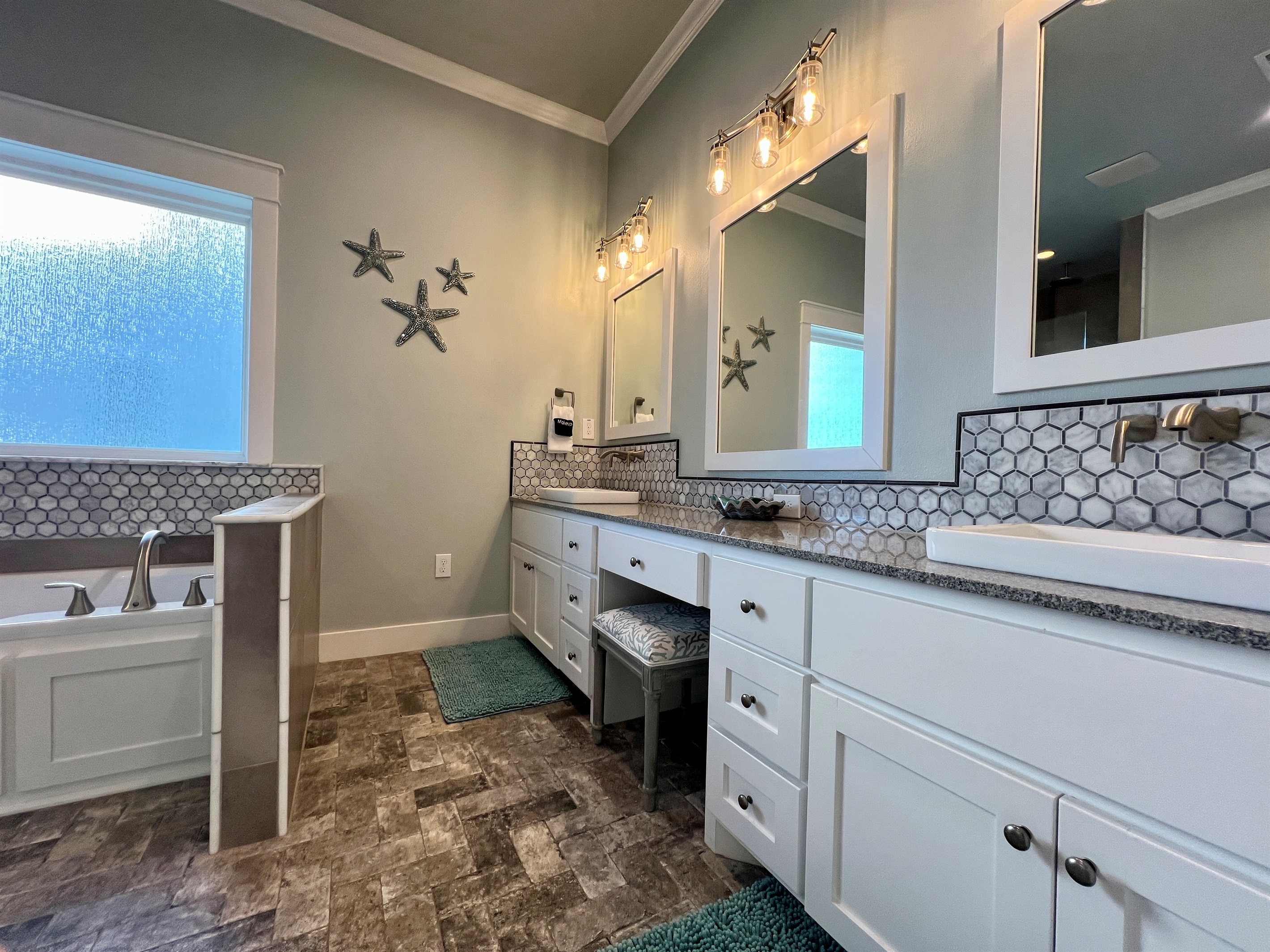 Crystal Paradise Bathroom 2 Ensuite: Luxurious first-floor ensuite with dual vanity and spa-inspired shower.