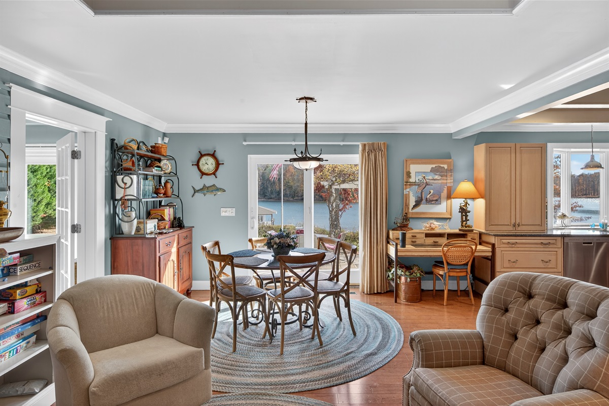 Bright and open dining space with sliding doors leading to the patio.