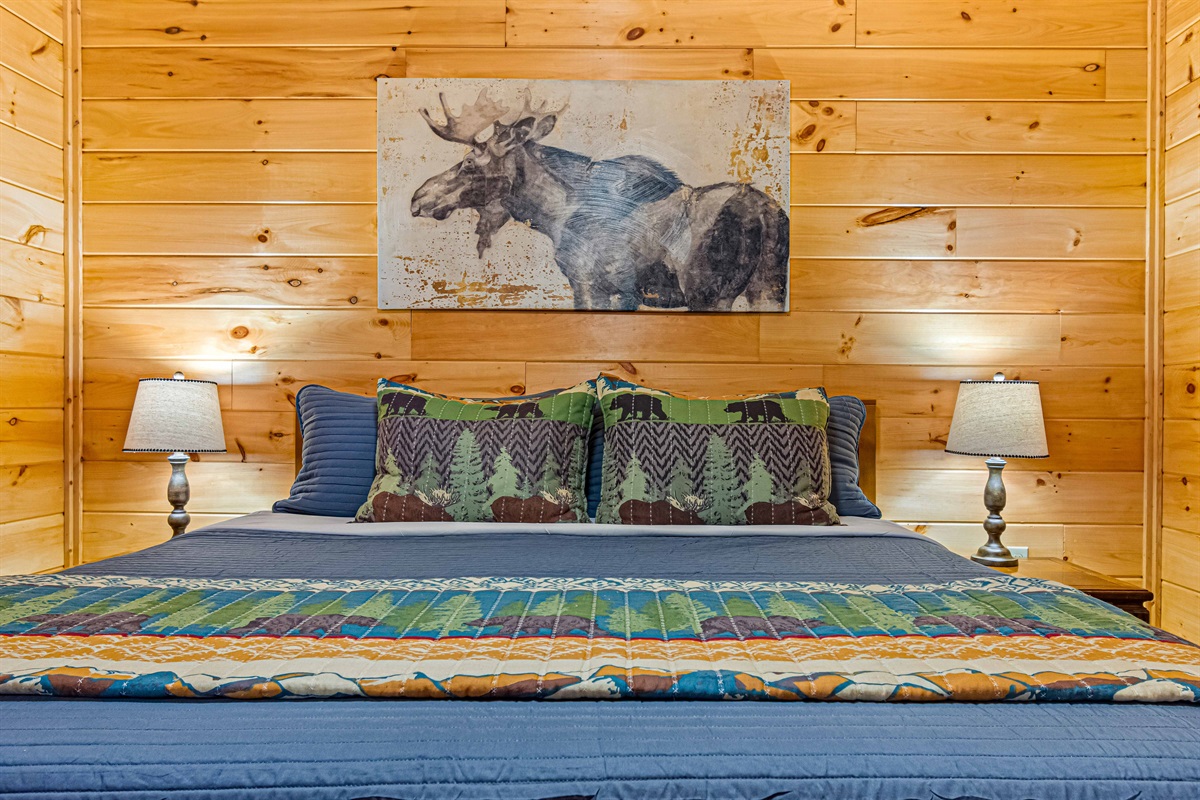 This charming bedroom offers a peaceful escape in the heart of the mountains.