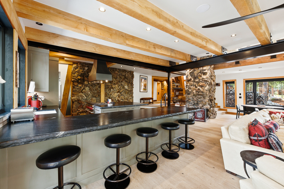 Expansive bar seating area in kitchen