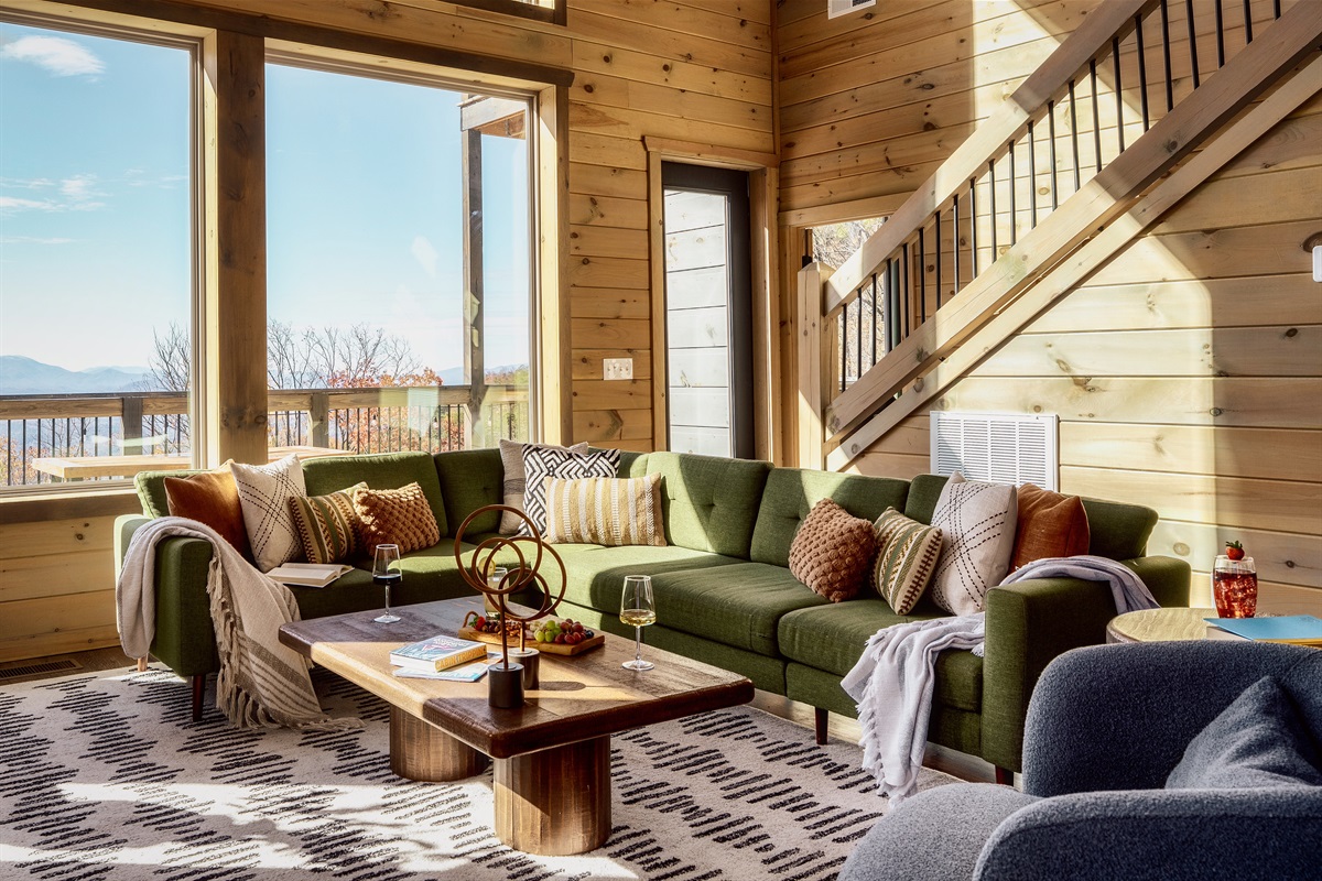 Sink into the plush couch and unwind after a day of exploring the mountains.