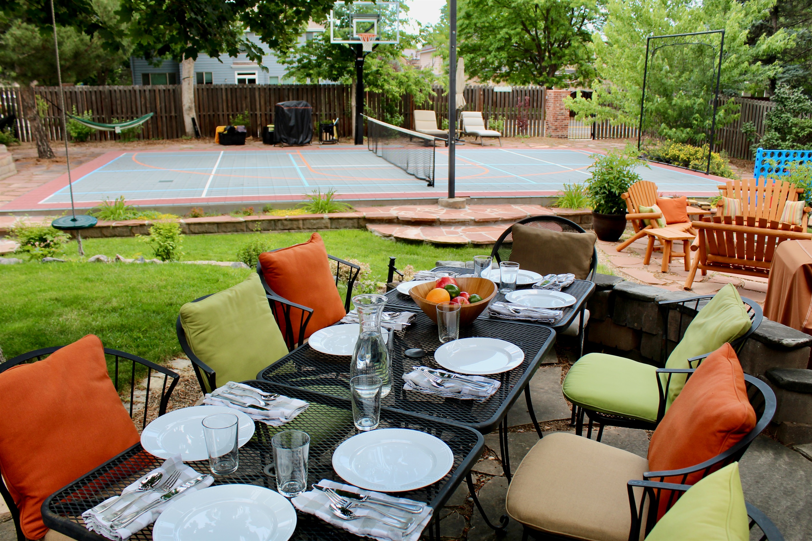 Multiple patios & dining areas.