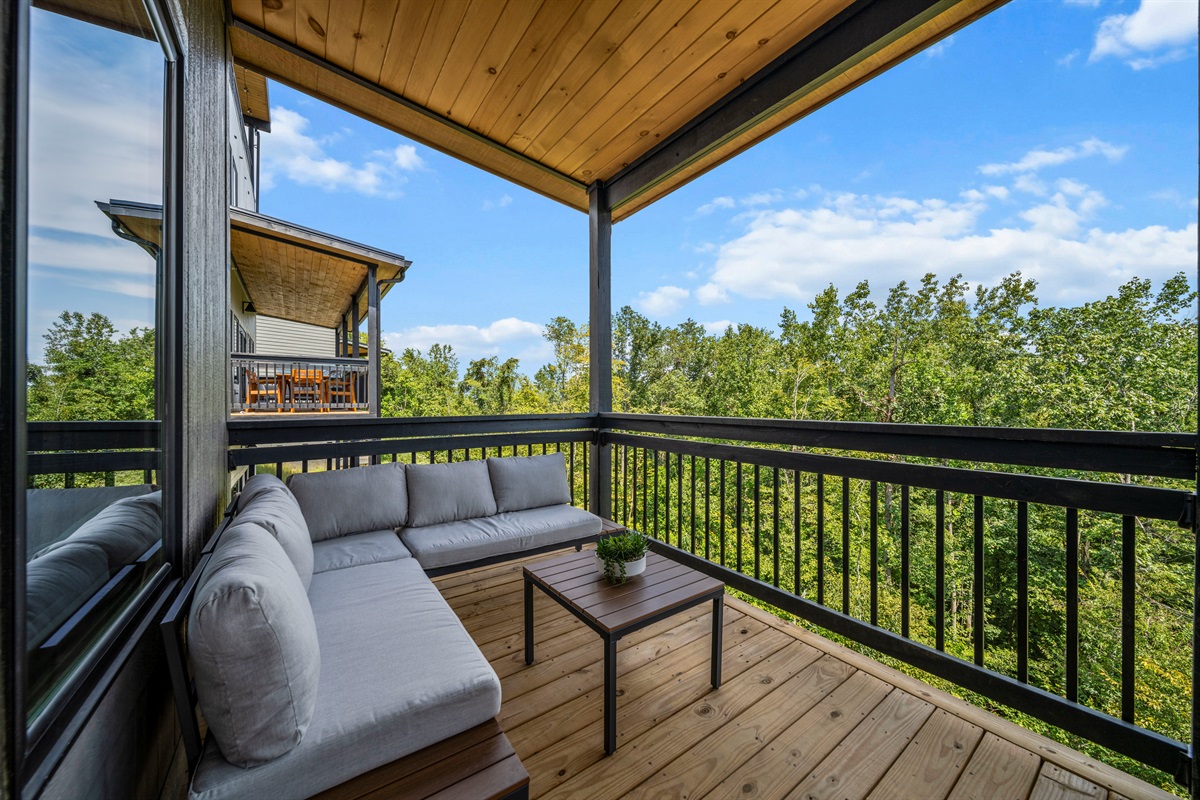 Dine outdoors with a mountain breeze — BBQ grill and seating included
