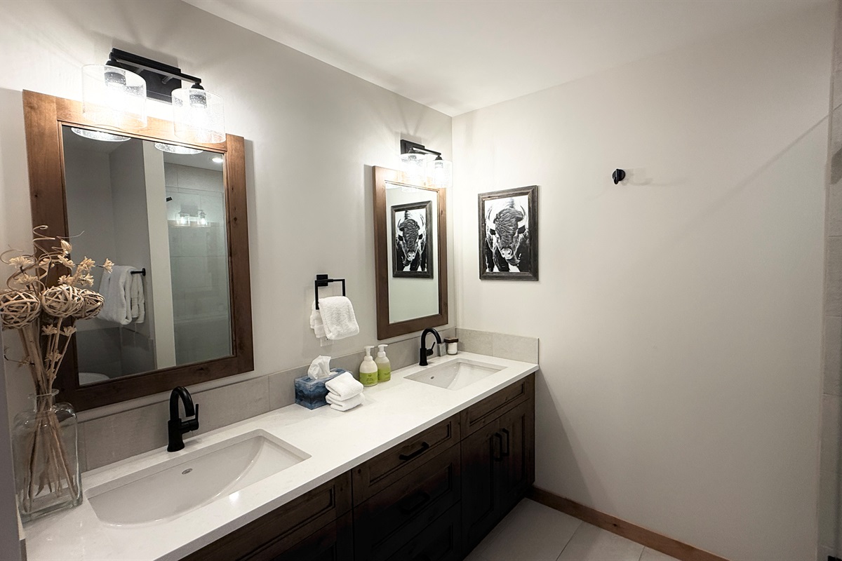 Second Bedroom with dual sinks, soaker tub and walk-in shower