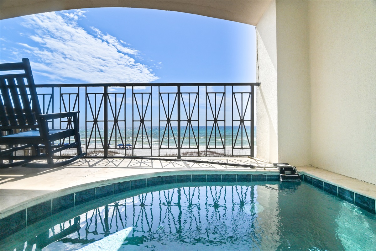 1st Floor patio with splash pool and steps to the beach - accessible from 1st floor bedroom OR by a side gate!