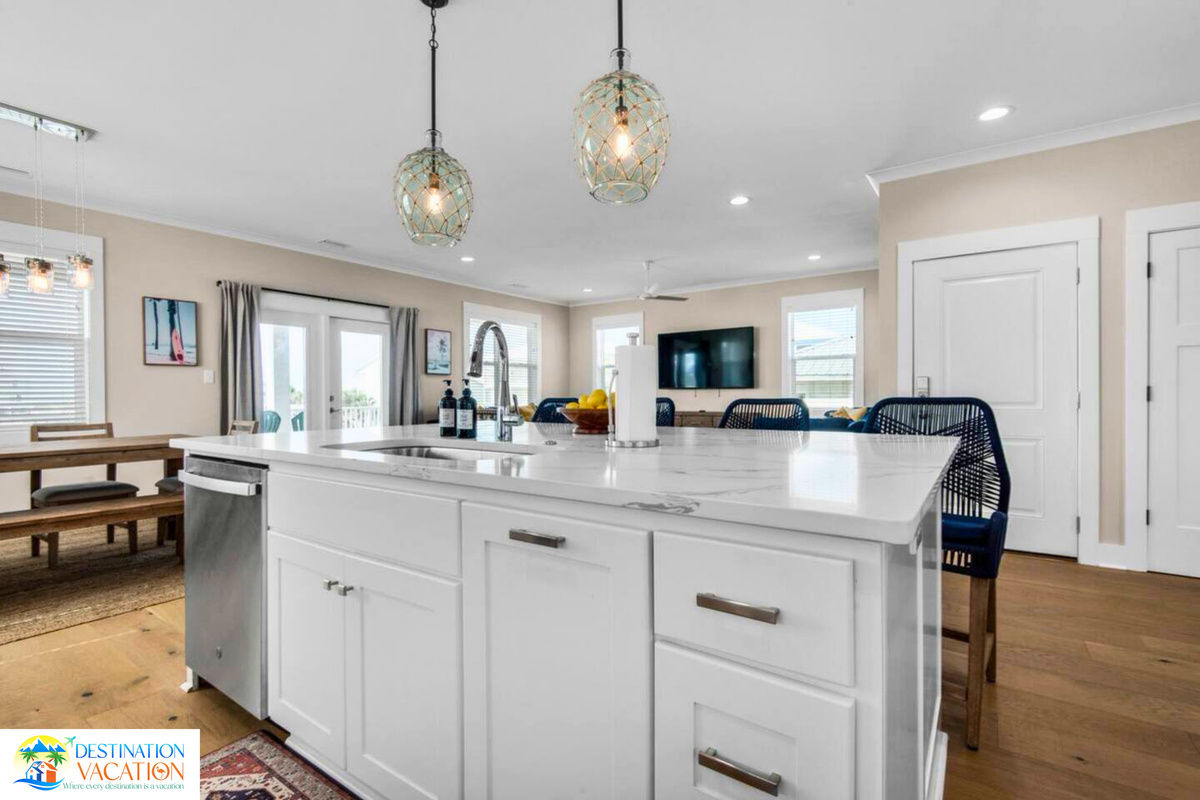 Bright kitchen design blends function with coastal style.