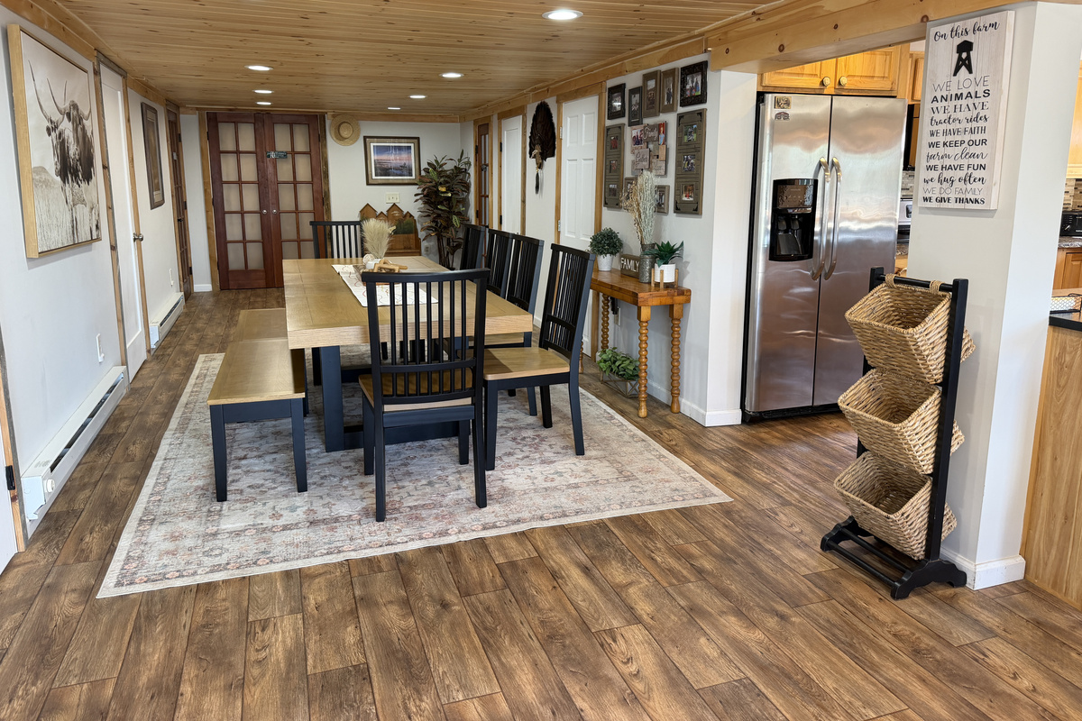 Large Farmhouse table in dining area