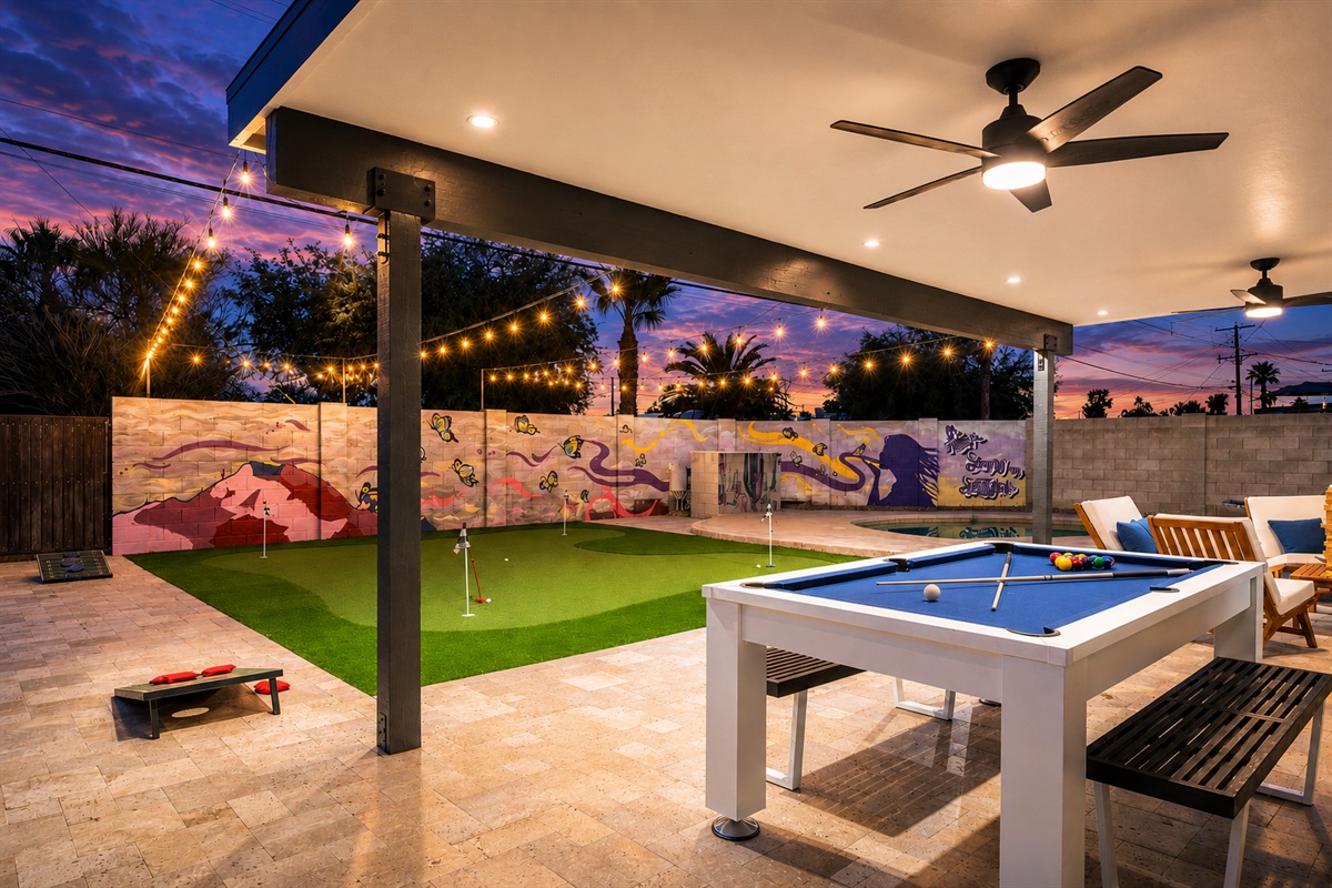 Play some pool, corn hole or golf in the backyard.