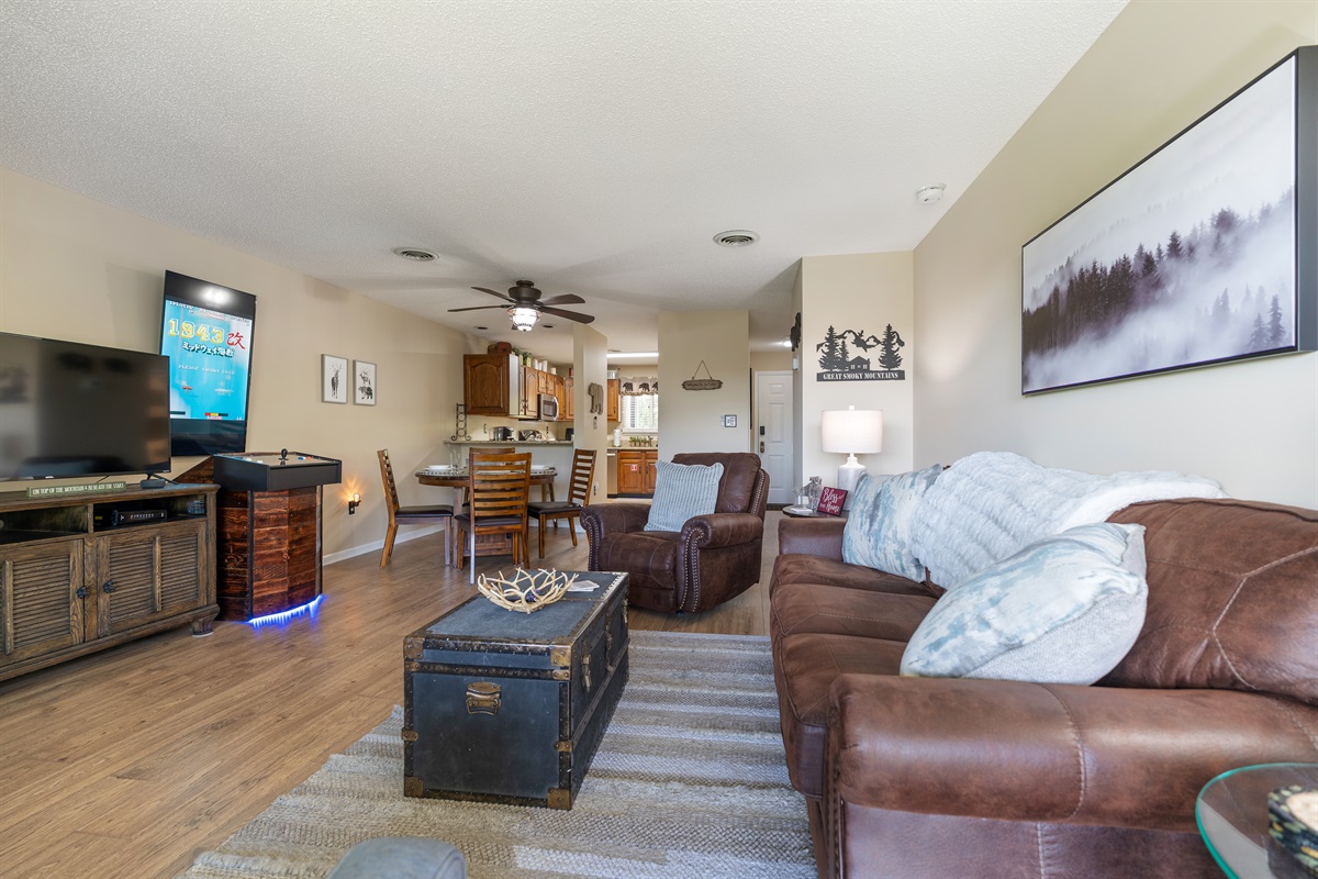 Queen sized sleeper sofa in the living room.
