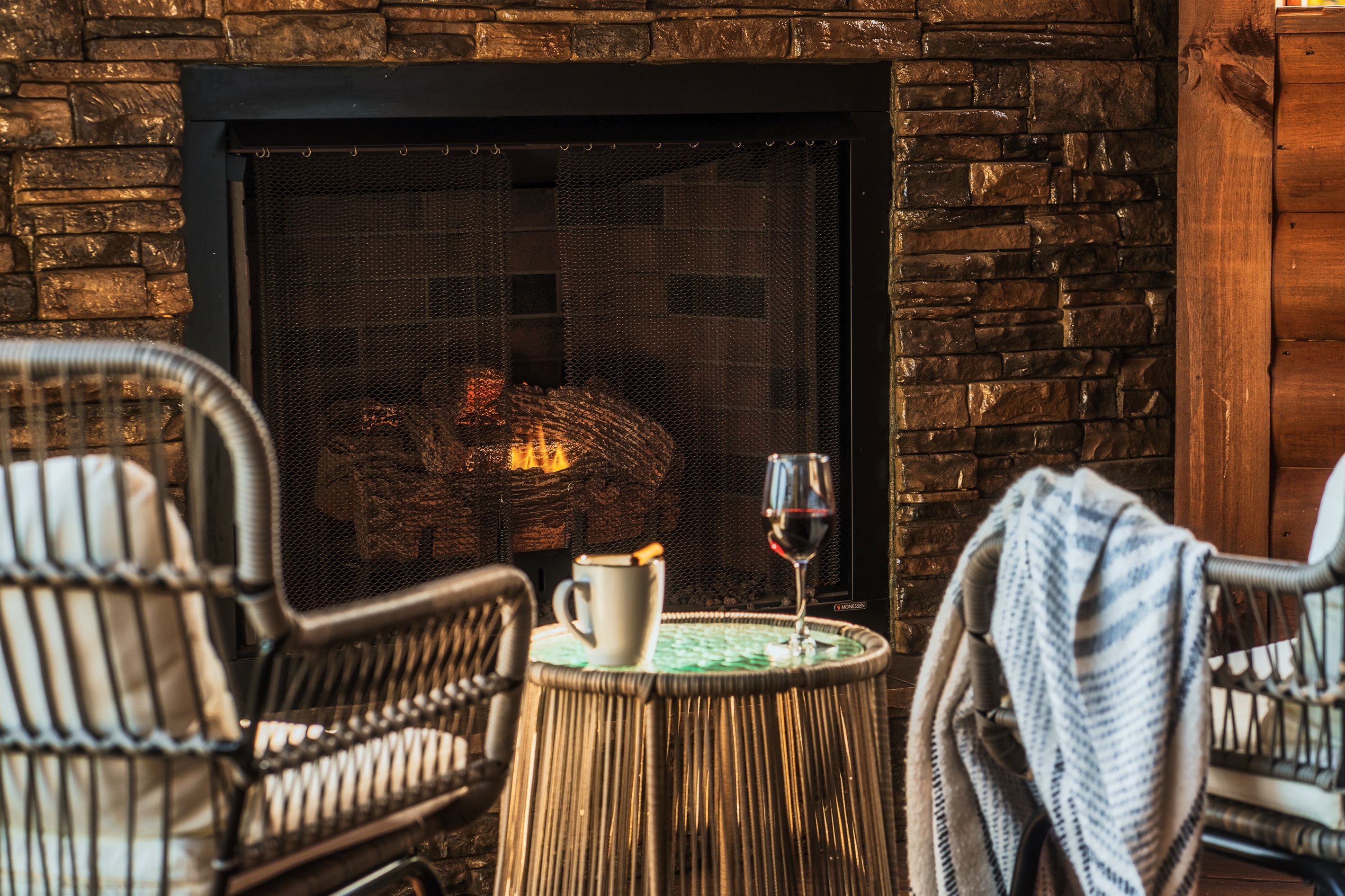 Enjoy the cozy fireplace on the upper deck