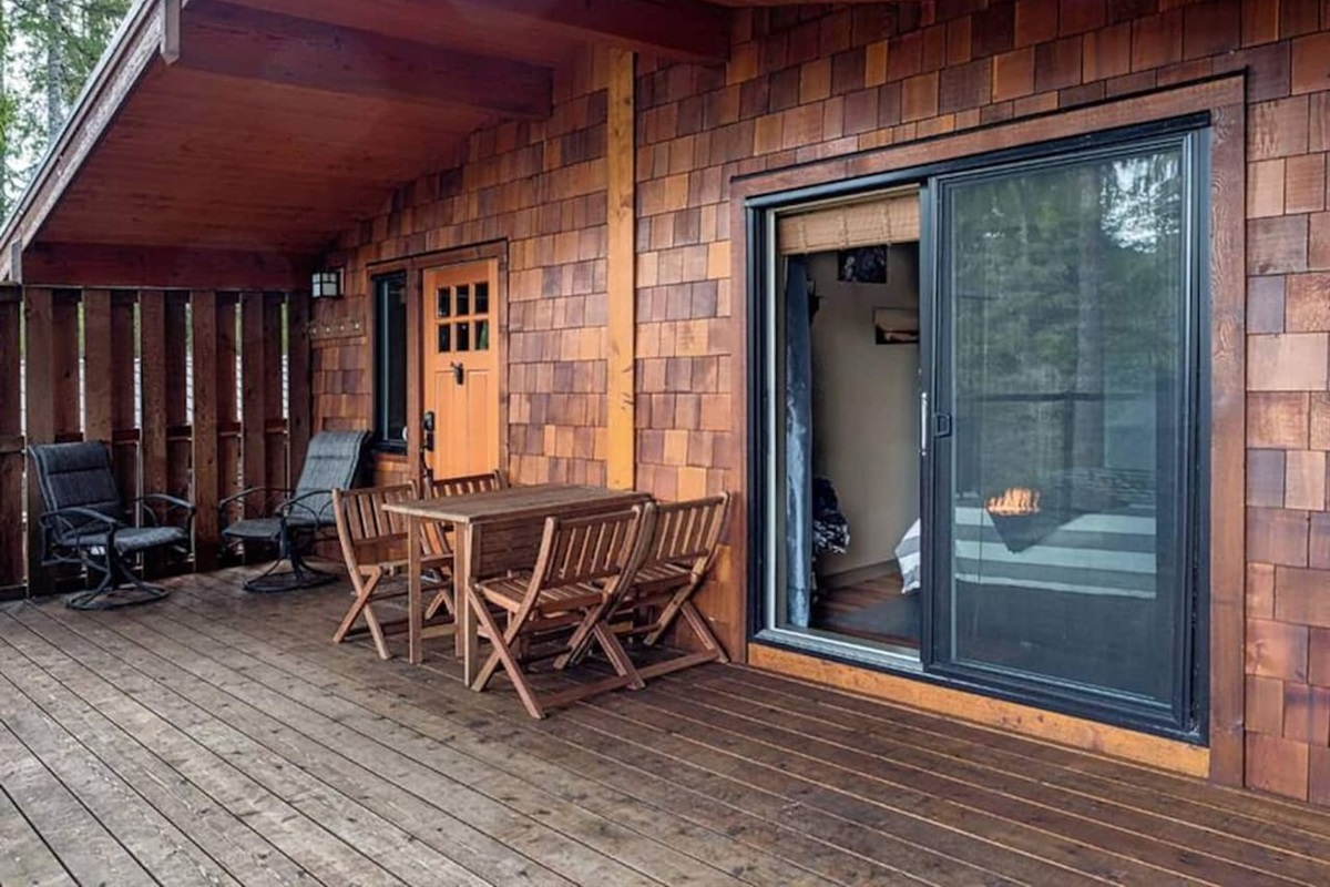 The Cottage entrance and sliding door from the bedroom