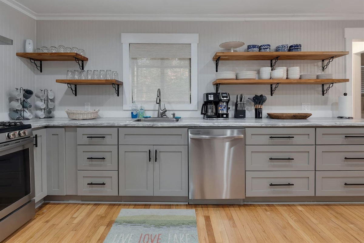 Gas range and oven, double electric oven, microwave, wine storage, icemaker