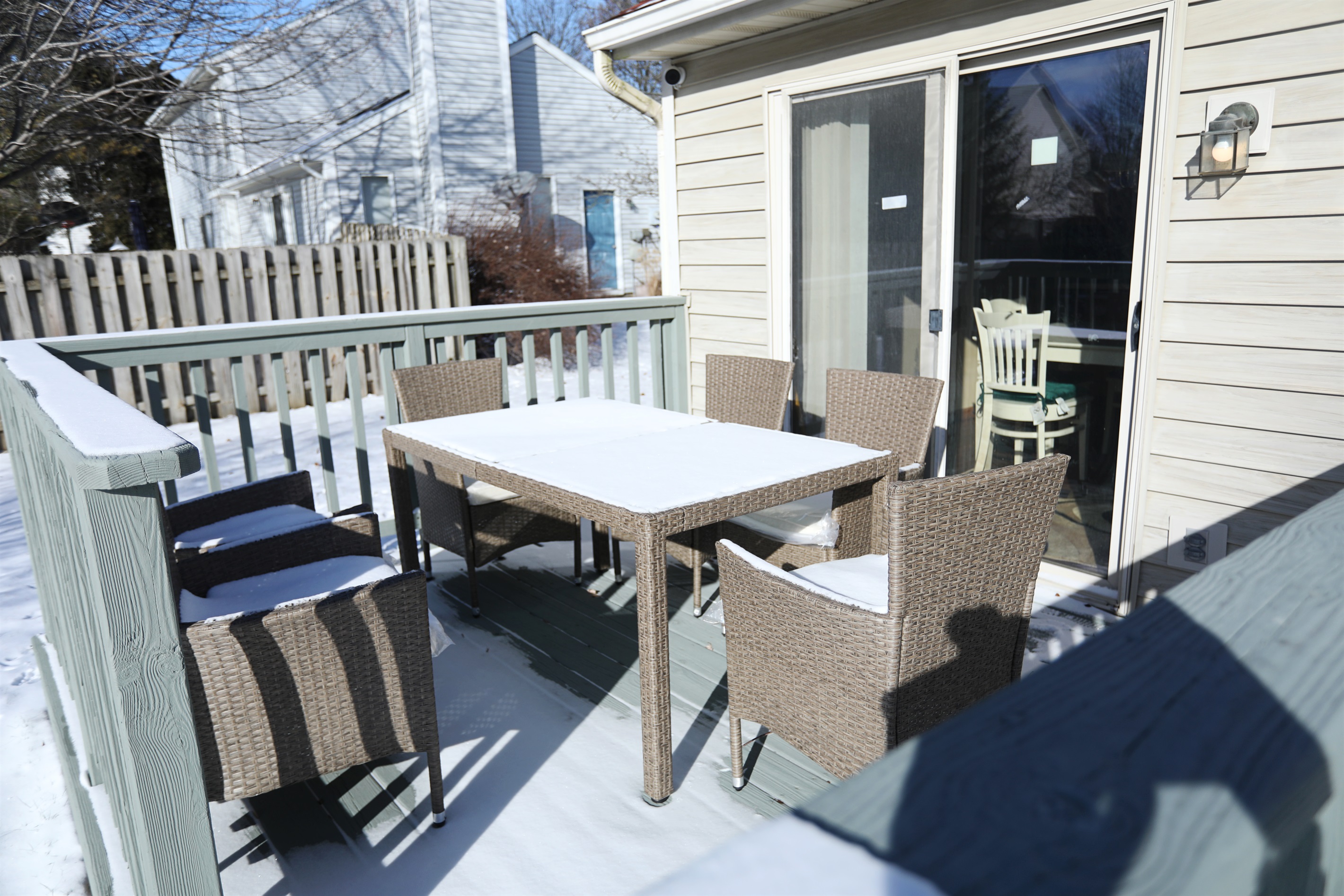Patio with dinette on the other side of the sliding glass door