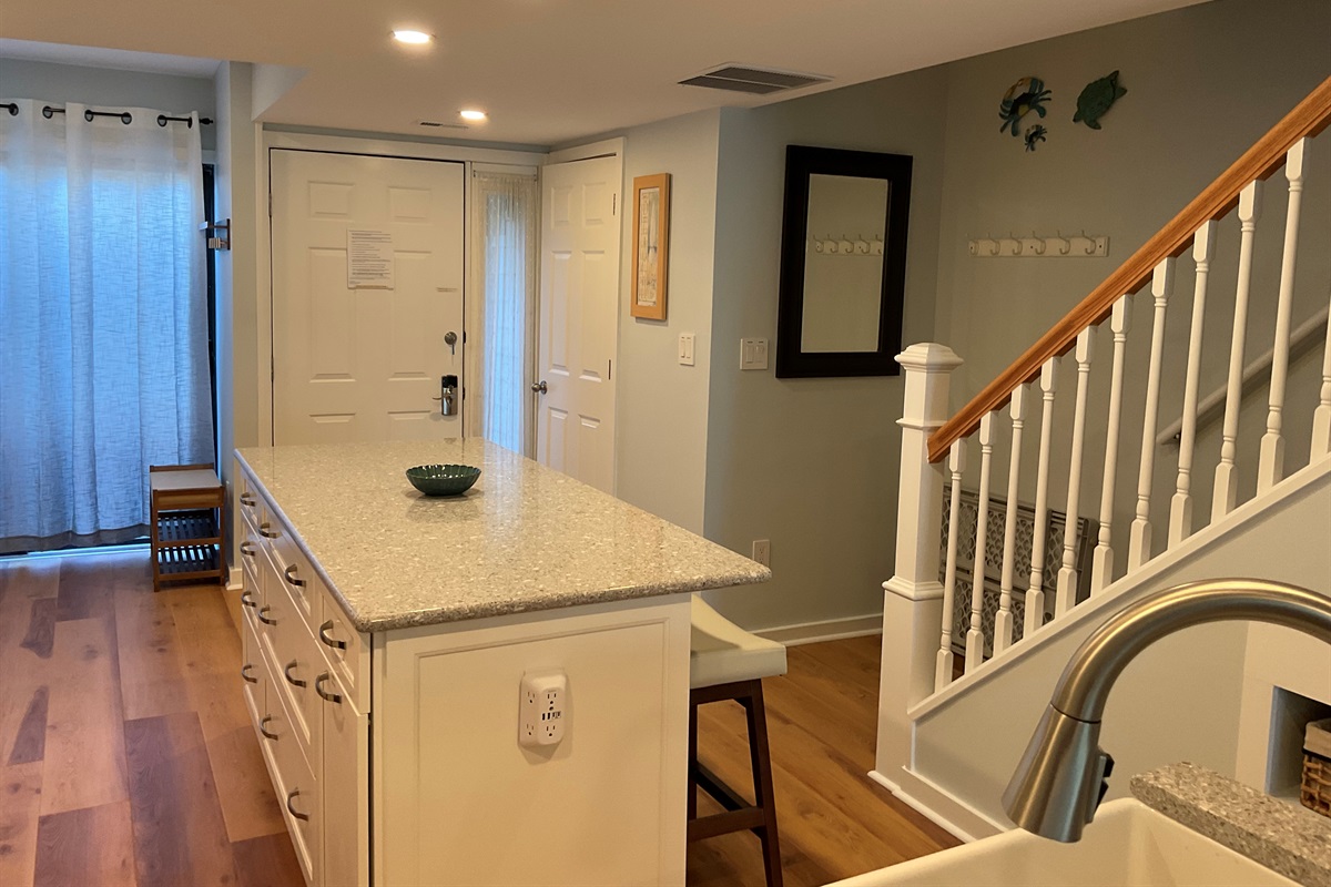 Bench seat to take off shoes and open staircase