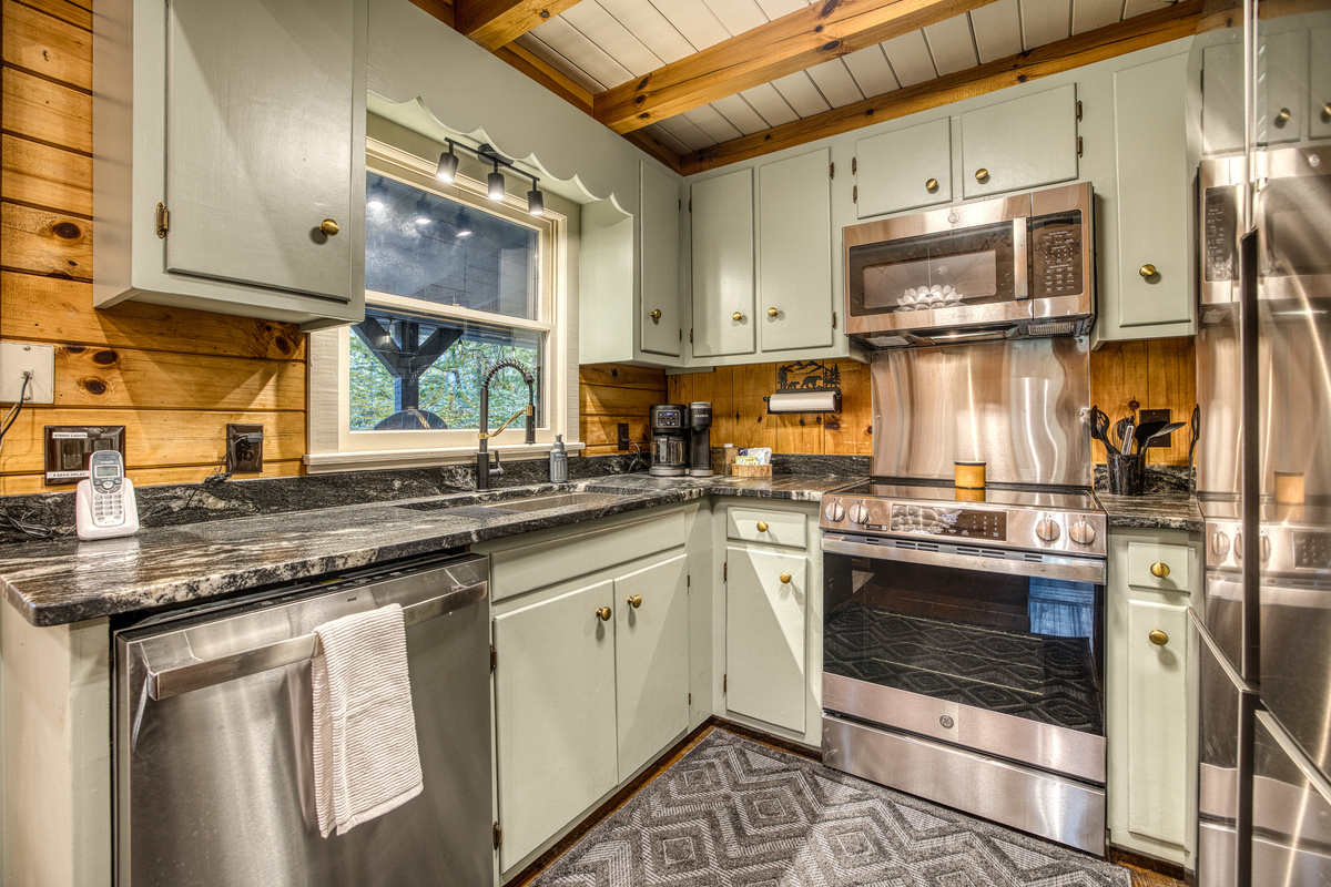 Kitchen with a window over the sink.
