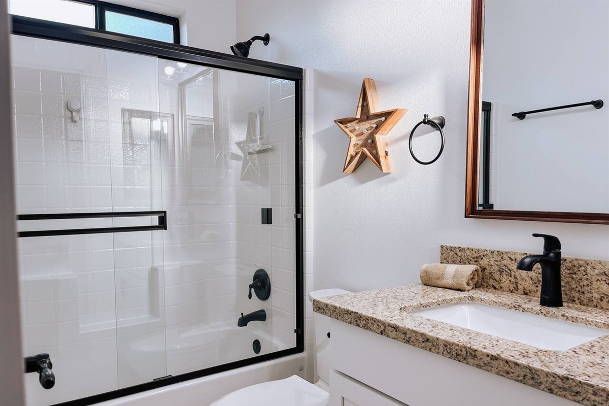 Bathroom which is located between bedroom #1 and #2