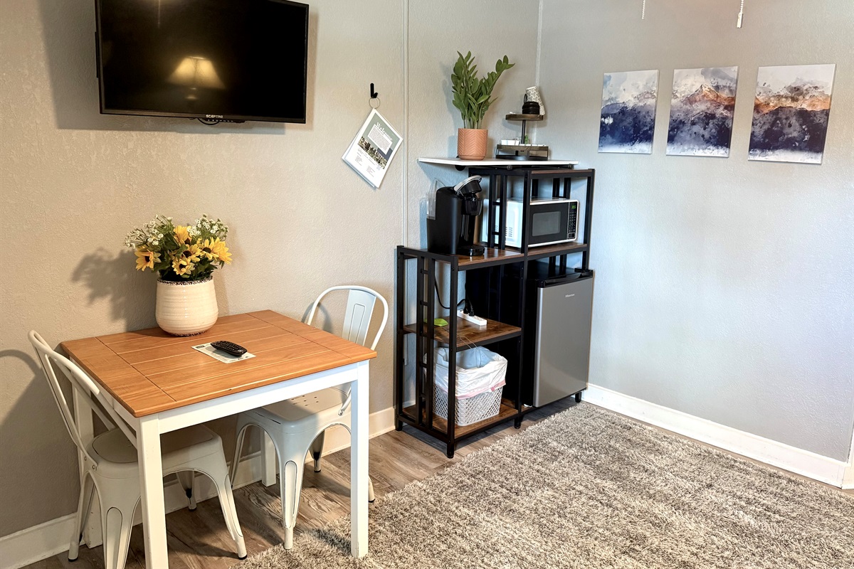 Small table and chairs.