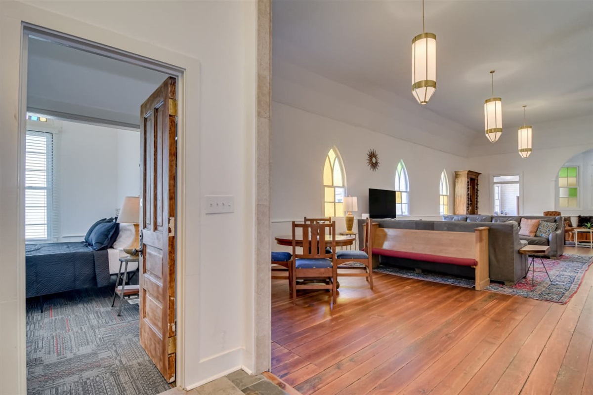 Spacious lounge for entertaining with soaring ceilings.