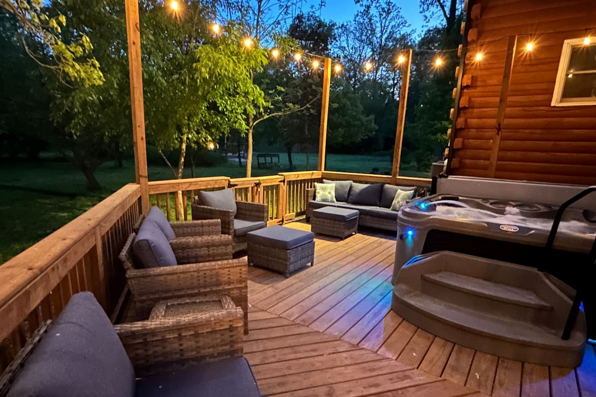 Comfortable seating so those who don't want to go in the hot tub can still socialize with those who do.