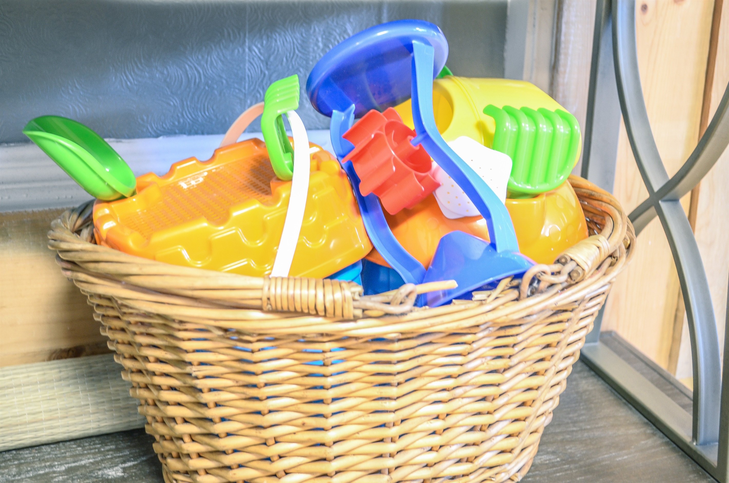Beach toys, there's also a beach blanket and towels