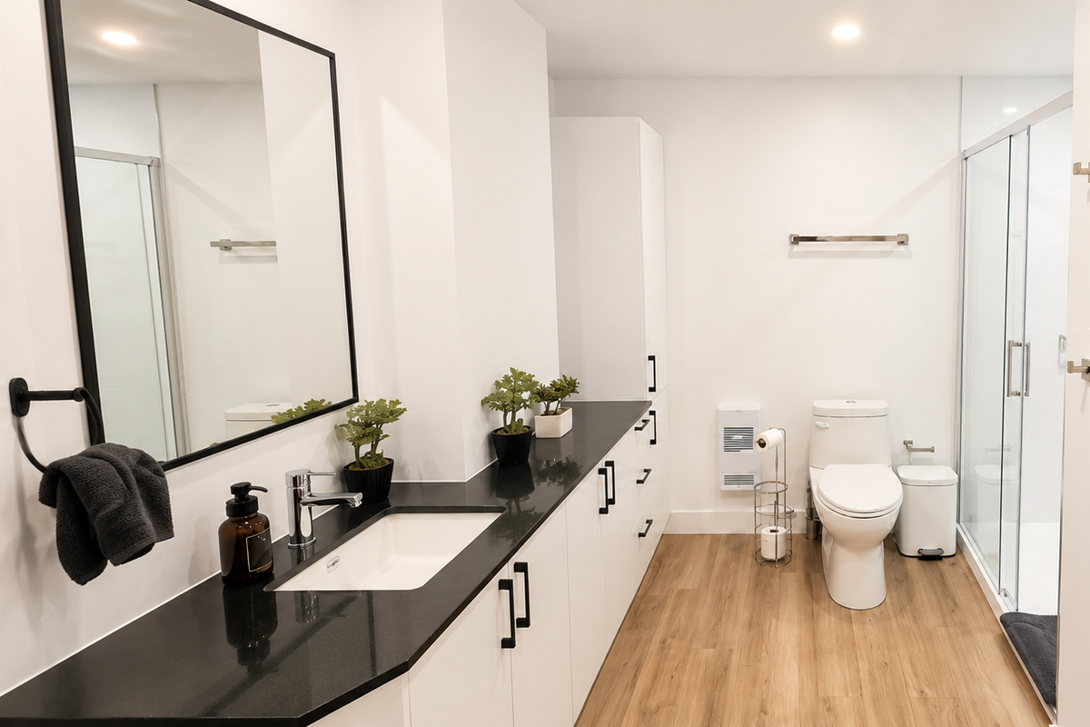 Bathroom with shower and hot water