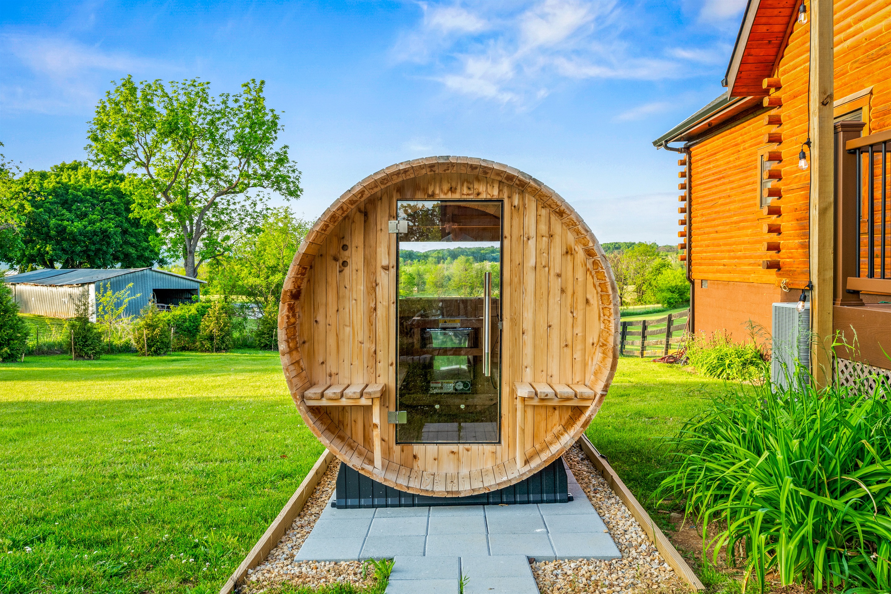 Barrel Sauna time with a mountain view.
