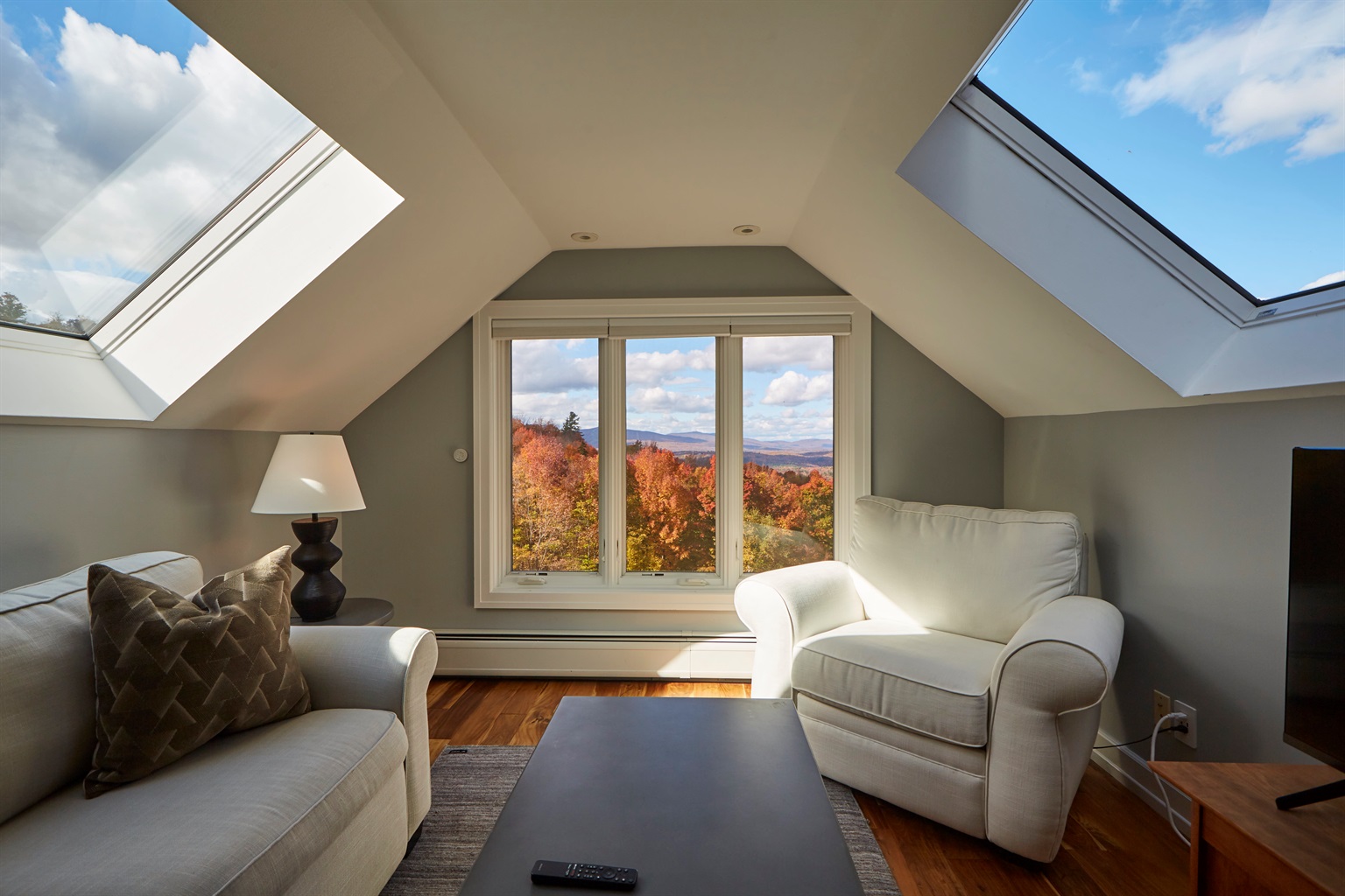 Enjoy your morning coffee in this sunlit reading nook with beautiful skylight views from the third floor. A local contractor once said this was the best long-range valley view that he had ever seen!
