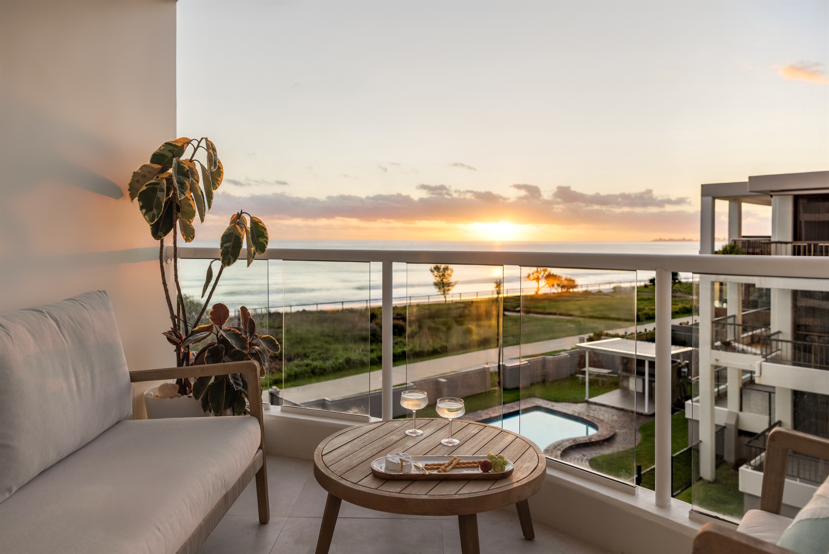 Private balcony with panoramic ocean views - the ideal spot for sunrise coffees or sunset drinks.