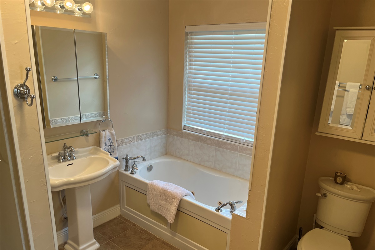 Master bath with jetted soaking tub