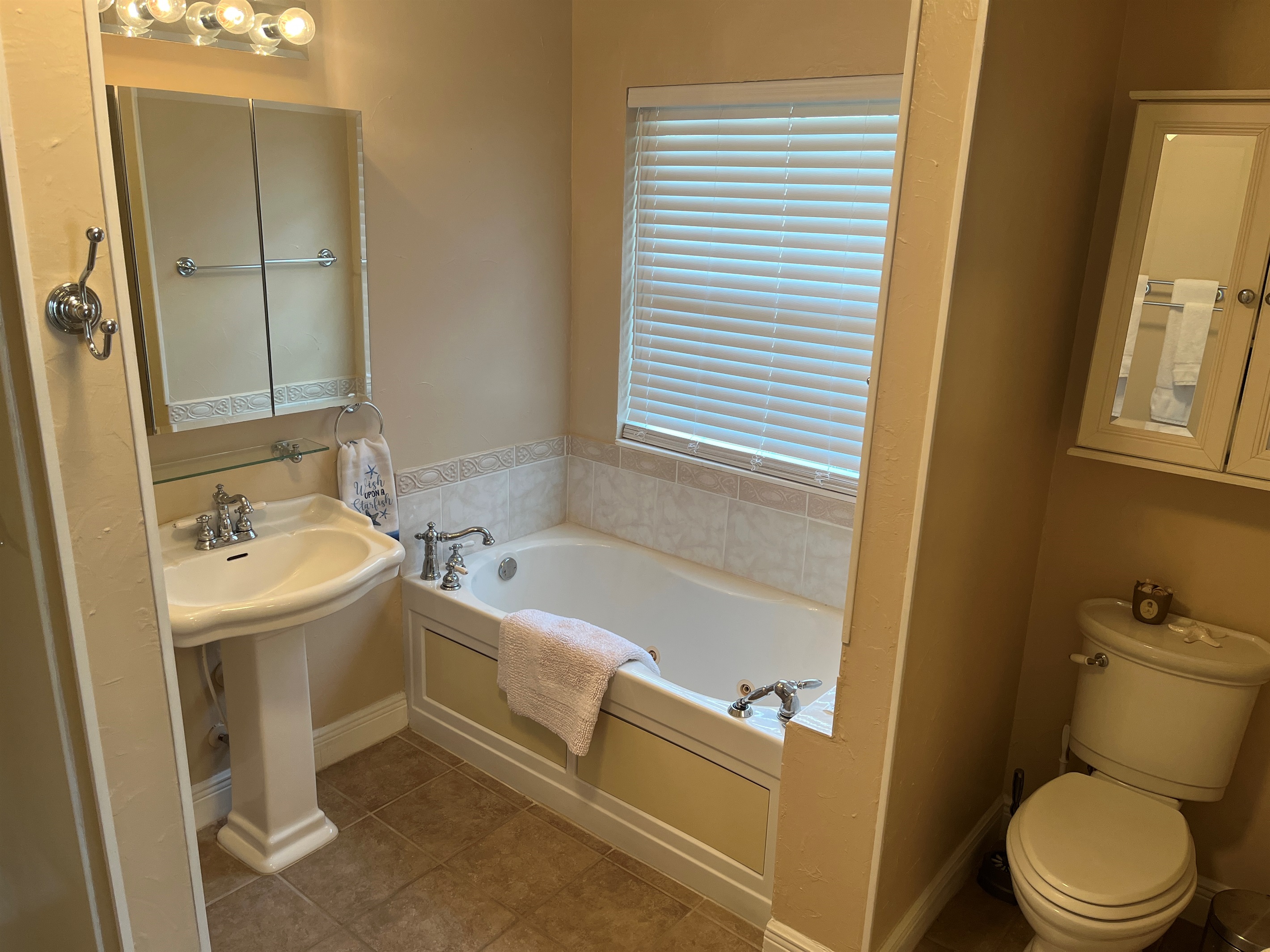Master bath with jetted soaking tub