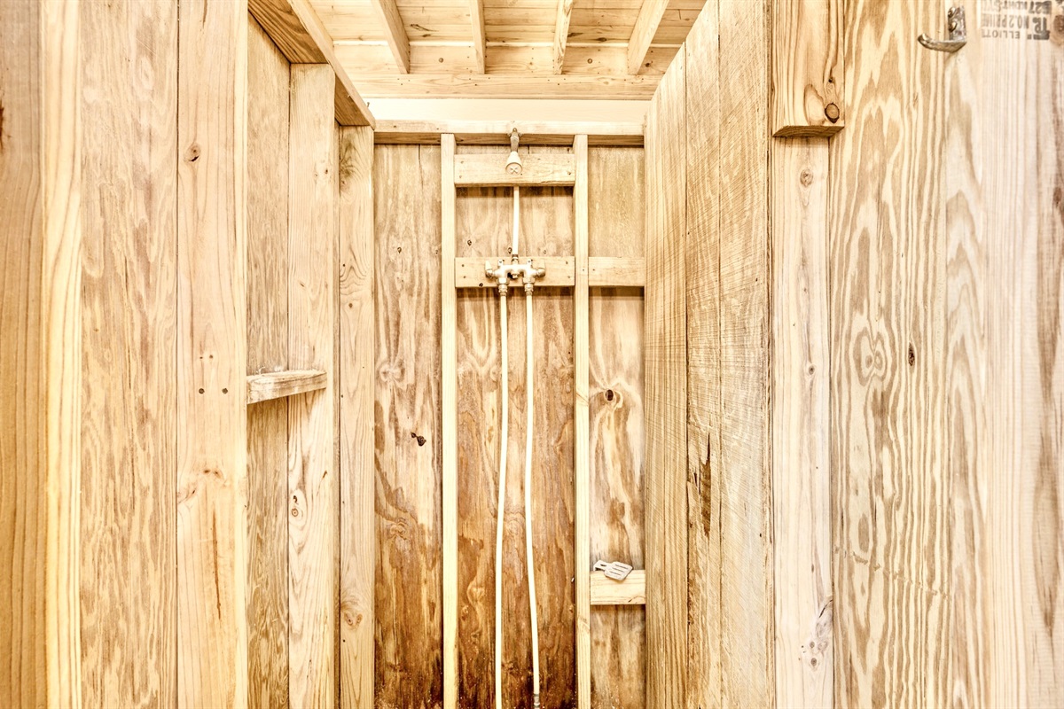 One of two outdoor showers