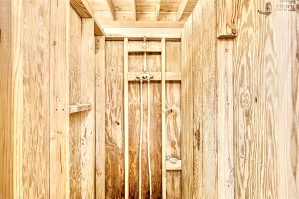 One of two outdoor showers