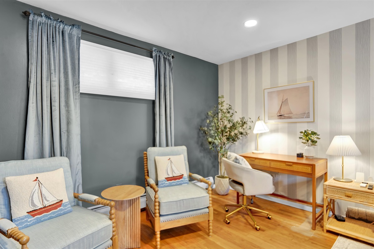 Reading nook + writing desk — a peaceful pause.