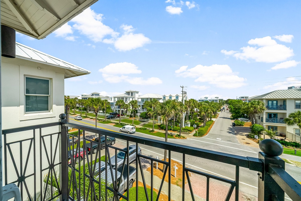 Balcony overlooking Frangista Beach neighborhood