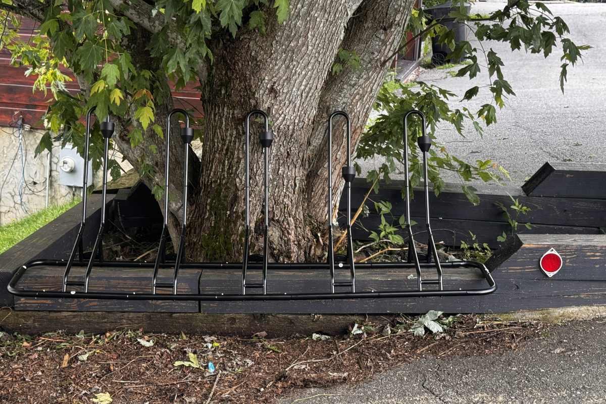 Outdoor bike storage keeps your riding gear together between mountain adventures.
