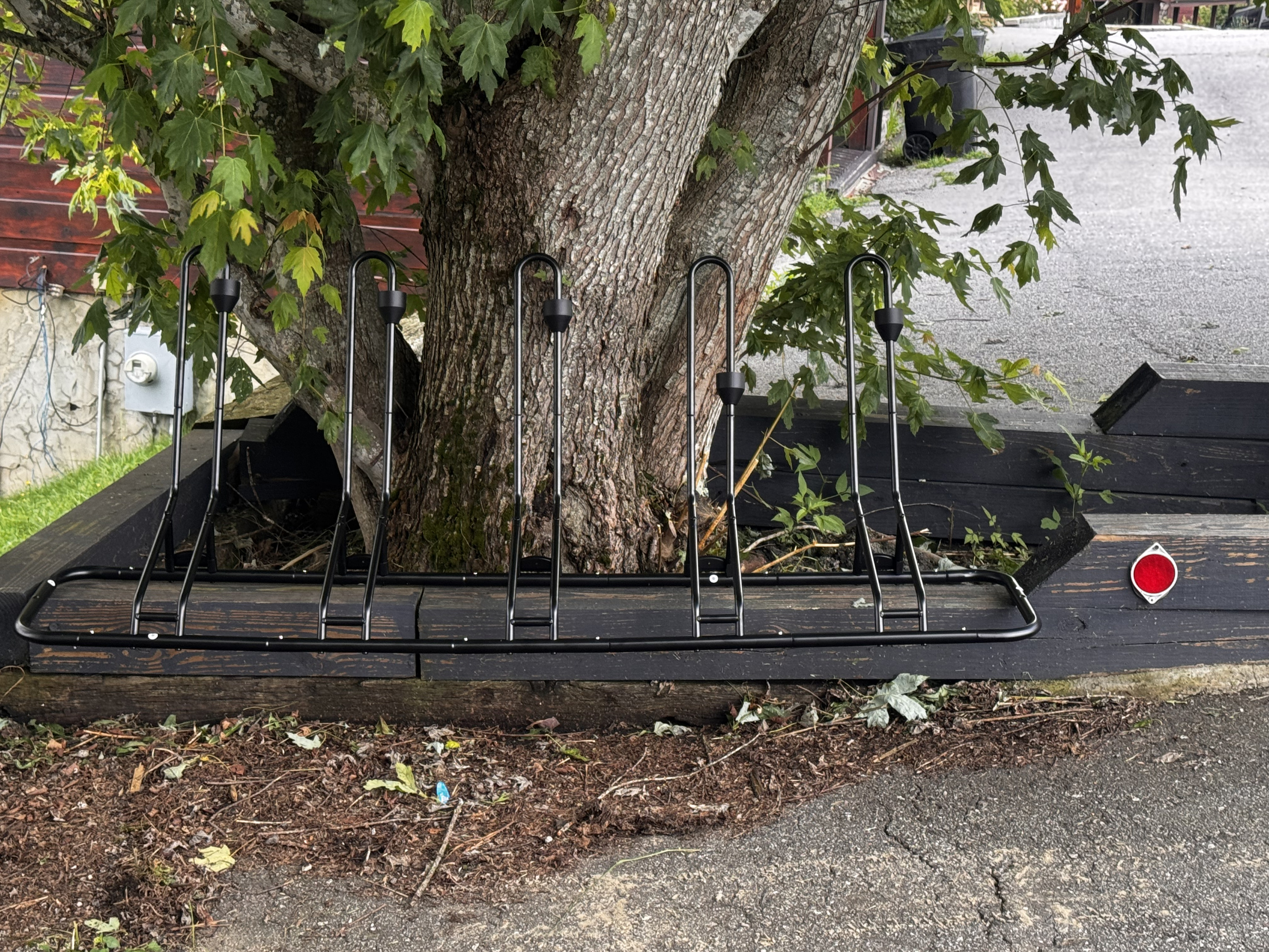 Outdoor bike storage keeps your riding gear together between mountain adventures.
