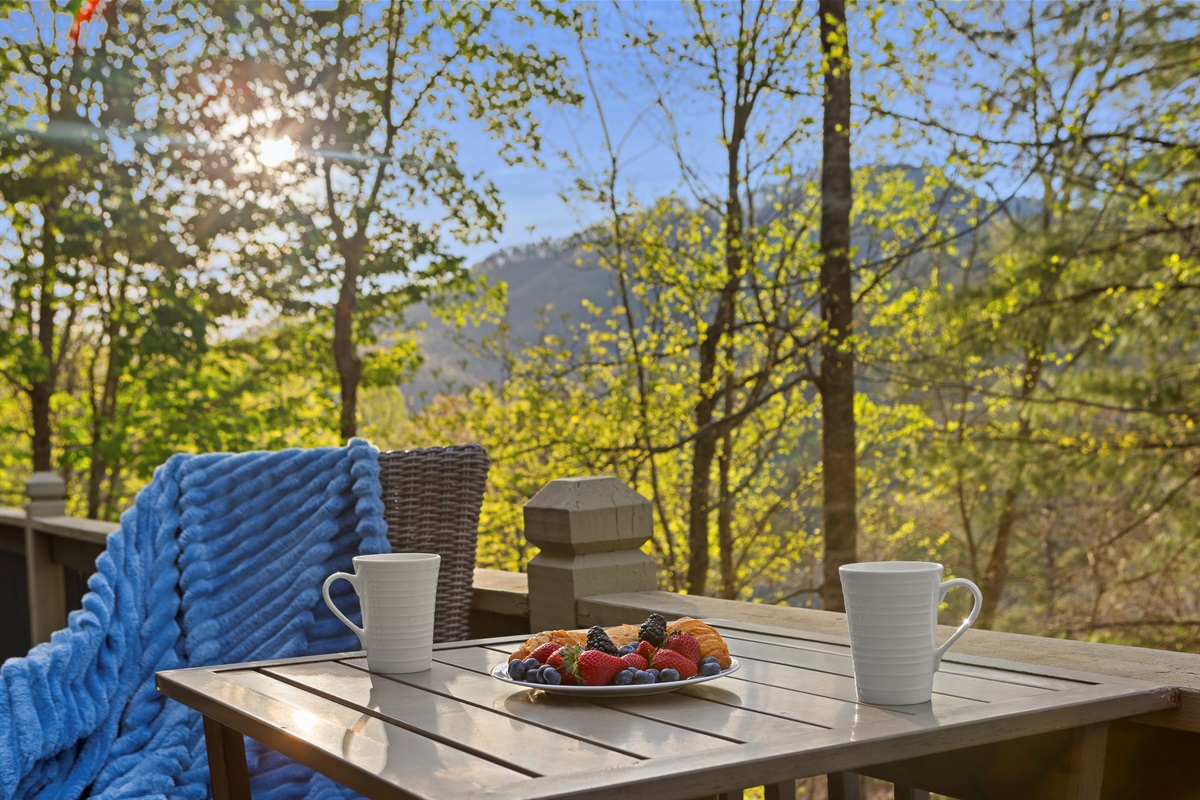 Deck: Sip morning coffee surrounded by stunning mountain views and fresh air delights!