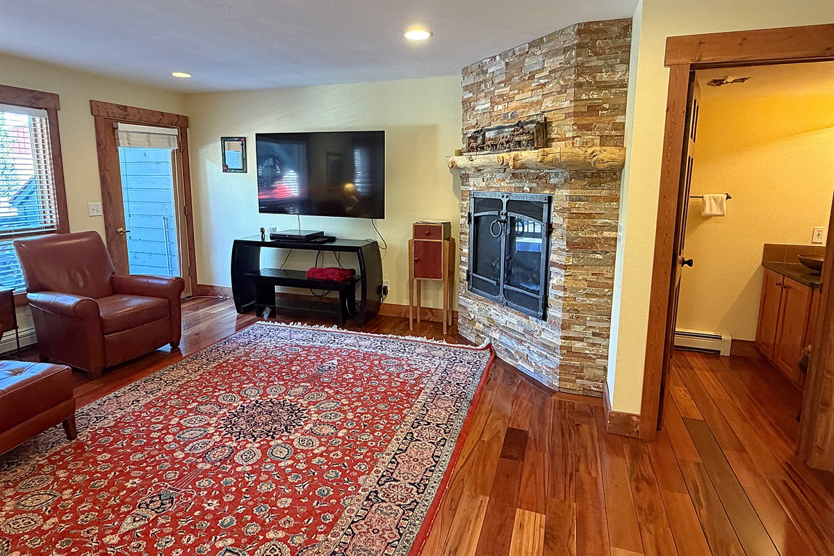 Large living area with gas fireplace