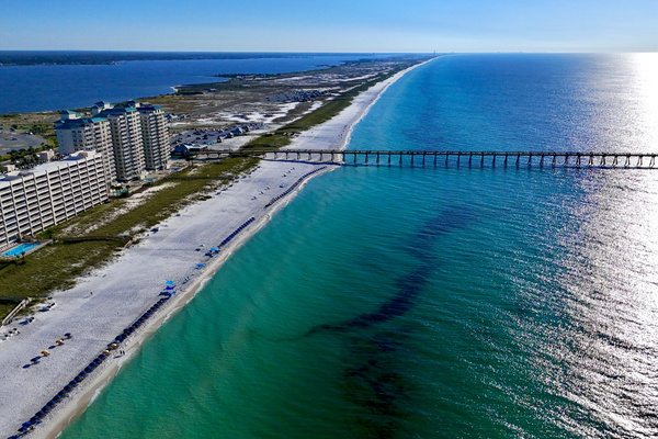 The Navarre Beach Fishing Pier looking into the Gulf Islands Seashore