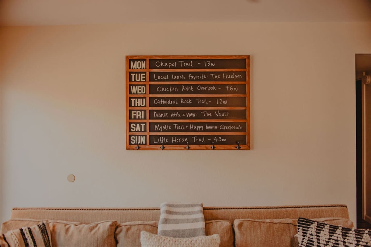 Try some of our suggested hikes.  Thoughtfully curated details create a warm and inviting atmosphere