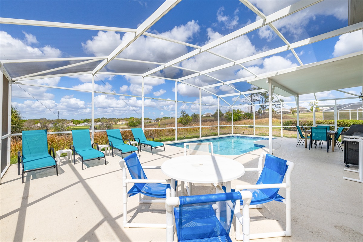 Tons of seating and sun on this western facing pool deck!