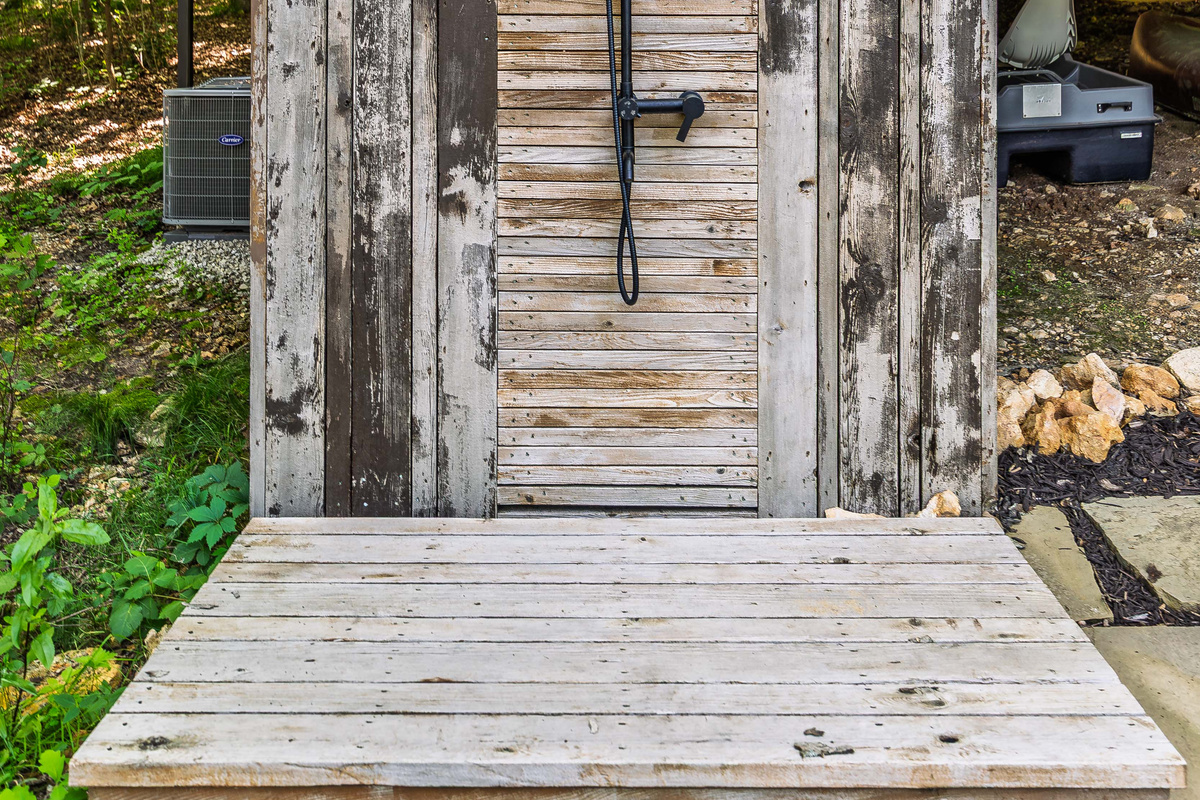 Convenient outdoor shower for rinsing off after the lake.