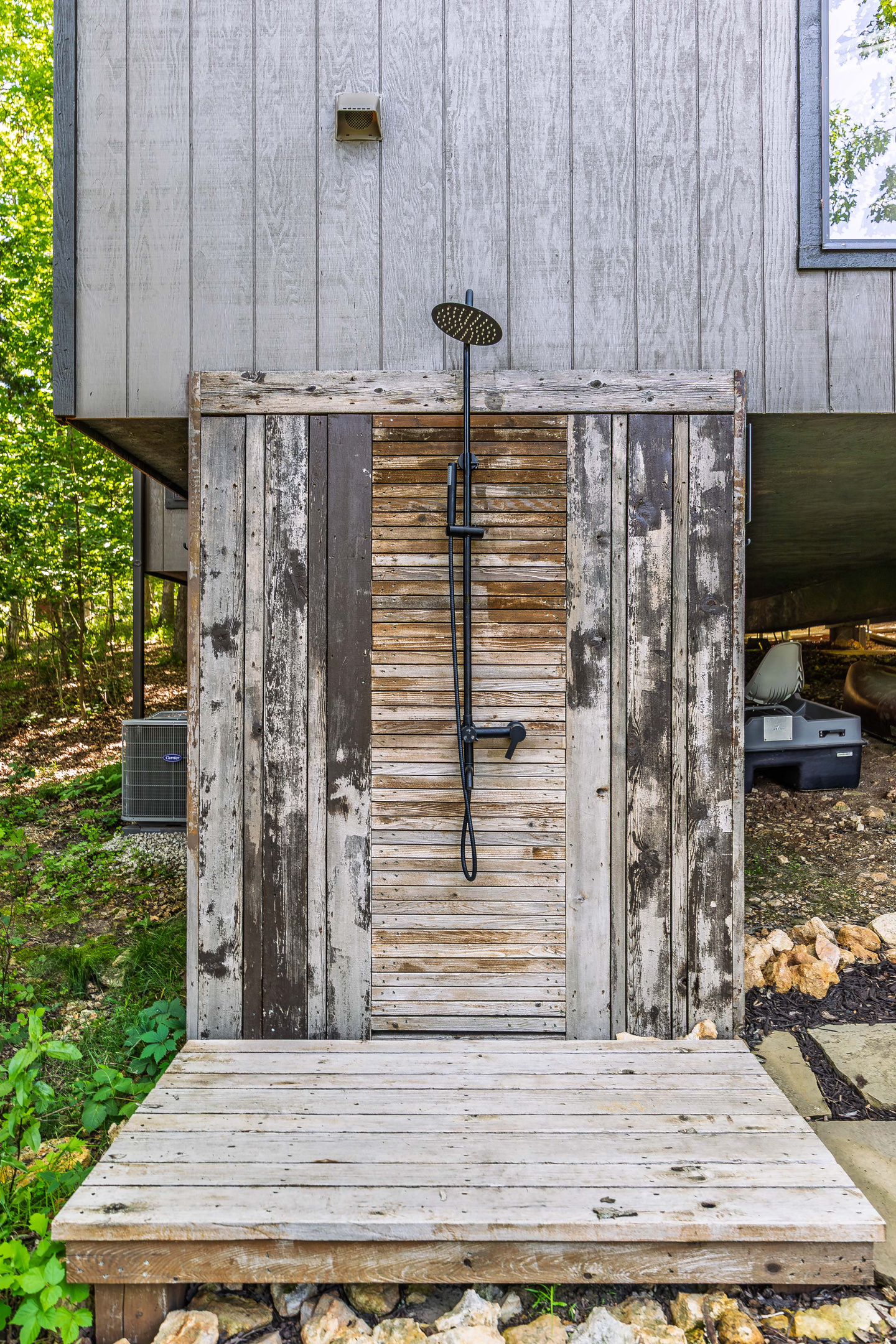 Convenient outdoor shower for rinsing off after the lake.
