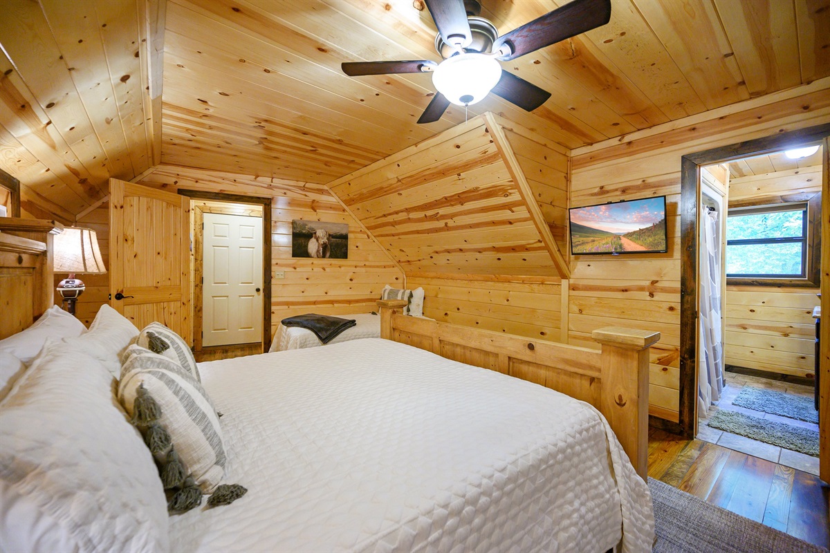 Bedroom 4: King bed & twin bed. Located upstairs. Access to both game room and main living. Roku TV in all bedrooms.