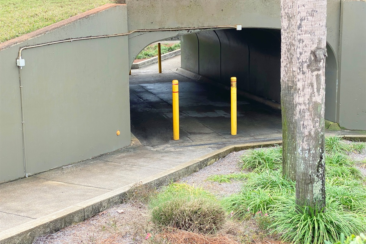 No need to cross the road — we have a pedestrian tunnel that goes under it. Great for pulling the beach cart while walking kids to the beach.