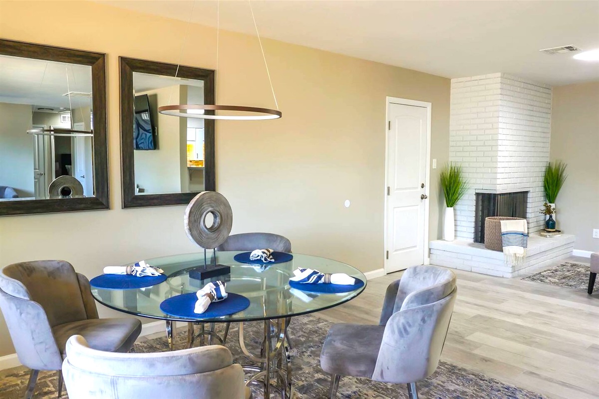Enjoy a delicious meal gathered around this beautiful dining table.