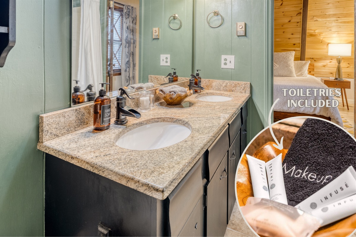 Perfect for multiple guests, Bathroom 1 comes equipped with double sinks making your stay comfortable and convenient.