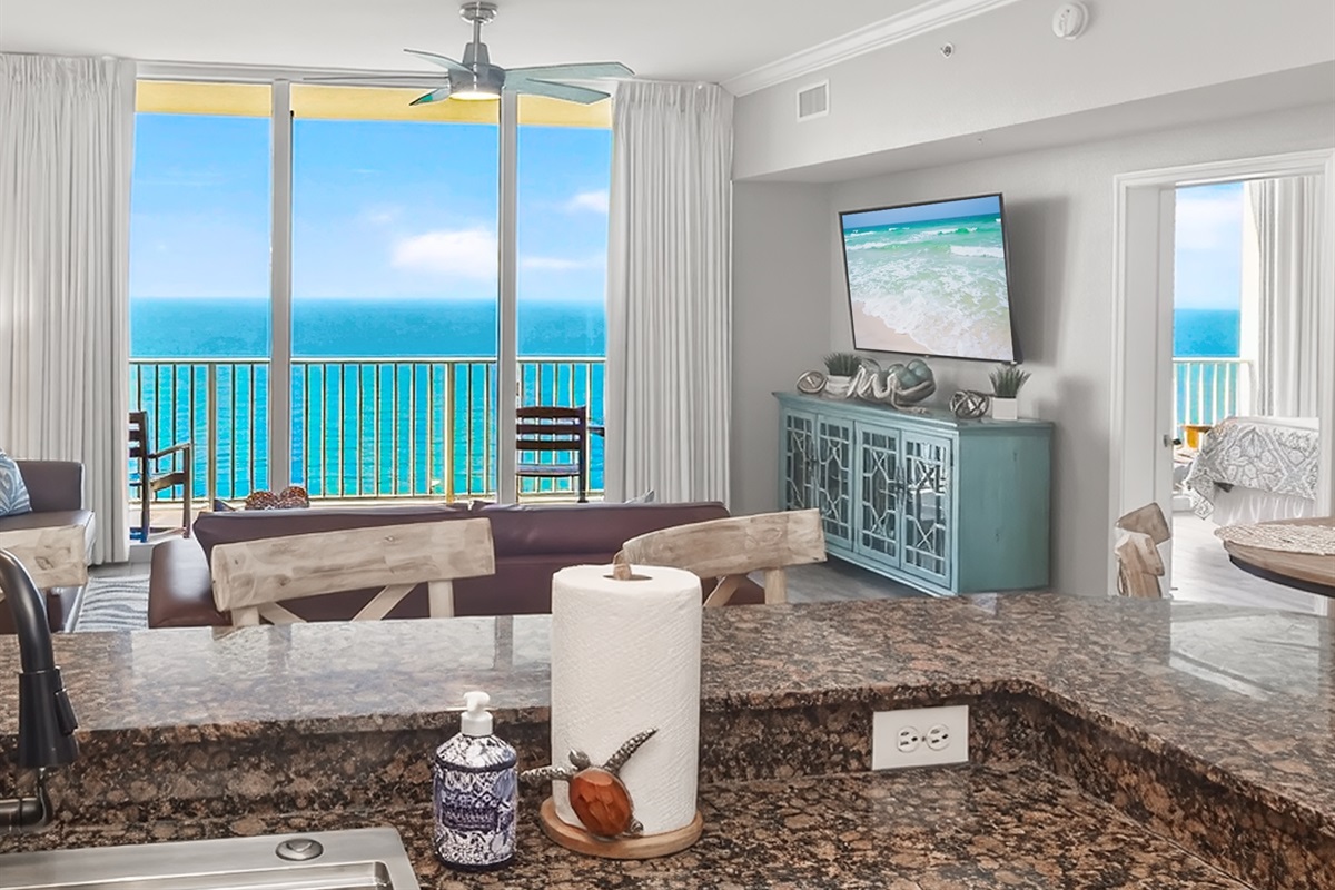 Bright and open kitchen overlooking the gulf 